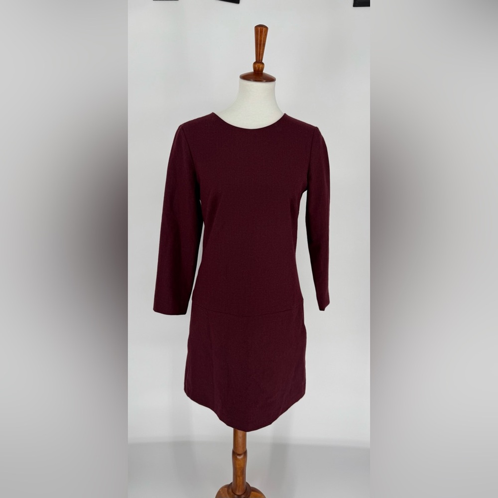 Theory Drop Waist Holiday Dress Maroon Wool Blend